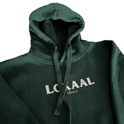 Lokaal basics hoodie, unisex, green, comfy, all seasons, fitted, stylish